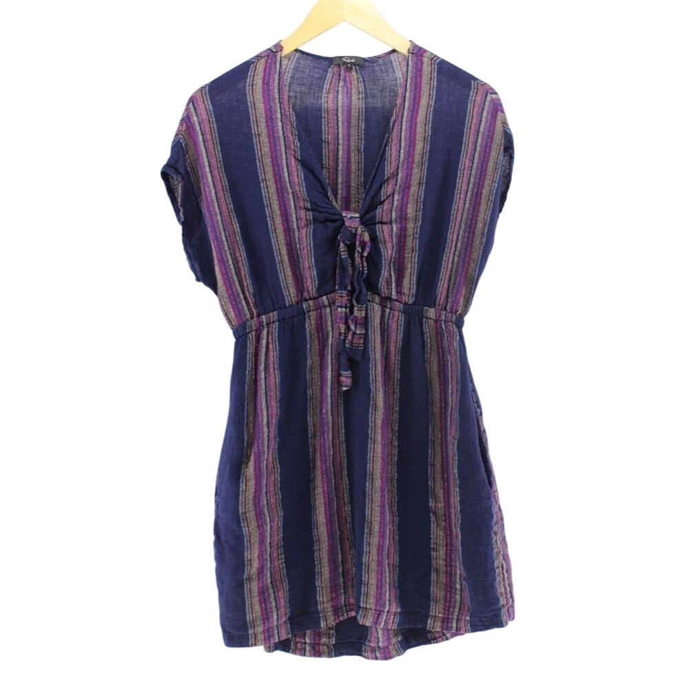 Rails Charlotte Trinidad Striped Tie Dress Linen Mini Dress Sz S Gauzy